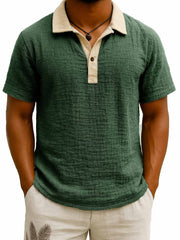 Men's Fashion Retro Contrast Color Lapel Short Sleeve Polo Shirt