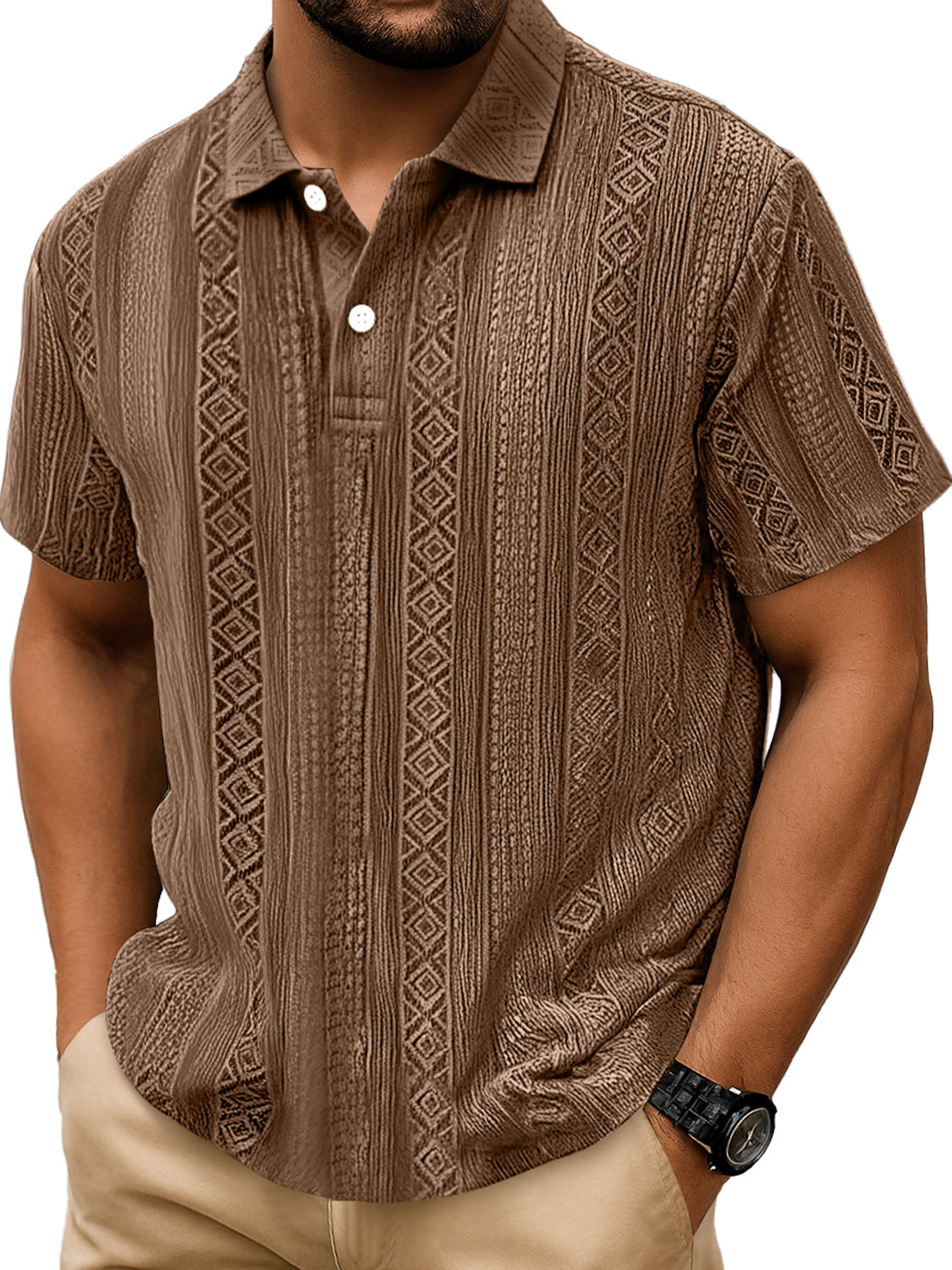 Men's Daily Simple Texture Lapel Button Comfortable Short-sleeved Polo Shirt