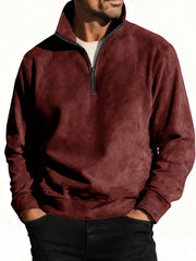 Men's Stylish Casual Suede Fabric Stand-up Collar Half-zip Long-sleeved Sweatshirt 