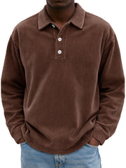 Men's Stylish Retro Casual Corduroy Lapel Long-sleeved Polo Shirt 