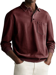 Men's Fashion Daily Casual Lapel Pocket Long Sleeve Loose Polo Shirt