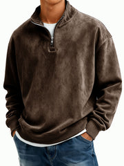 Men's Casual Suede Fabric Stand-neck Half-zipper Long-sleeved Hoodie