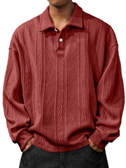 Men's Daily Jacquard Texture Lapel Button Long Sleeved Polo Shirt