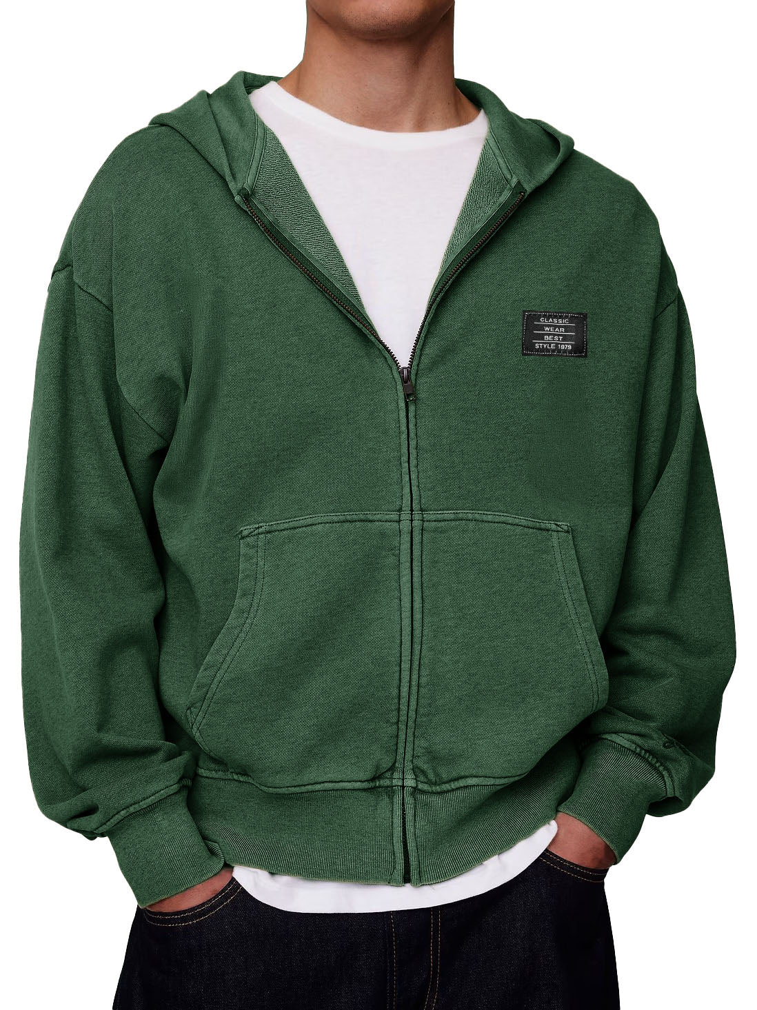 Men's Stylish Retro Outdoor Loose-fitting Embroidered Logo Pocket Long-sleeved Zip-up Hooded Sweatshirt