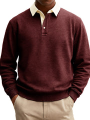 Men's Stylish Casual Everyday Cotton Long-sleeved Lapel Sweatshirt Polo Shirt With A Patchwork Collar