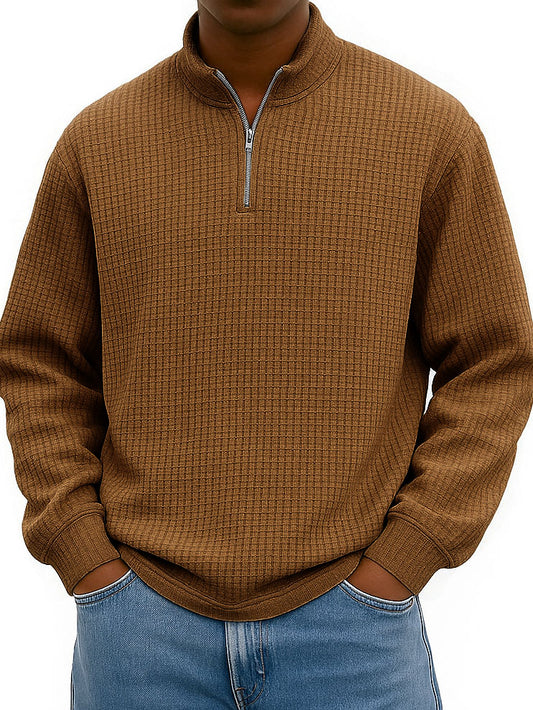 Men's Fashionable Casual Corn-patterned Corduroy Stand-up Collar Half-zip Long-sleeved Sweatshirt 