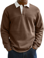 Men's Fashionable Everyday Colorblock Lapel Button Loose Casual Long-sleeved Polo Shirt