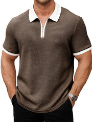 Men's Daily Casual Patchwork Waffle Fabric Lapel Short-sleeved Polo Shirt 