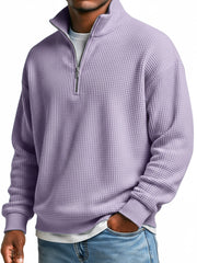 Men's Everyday Waffle Stand Collar Zipper Casual Long Sleeve T-shirt