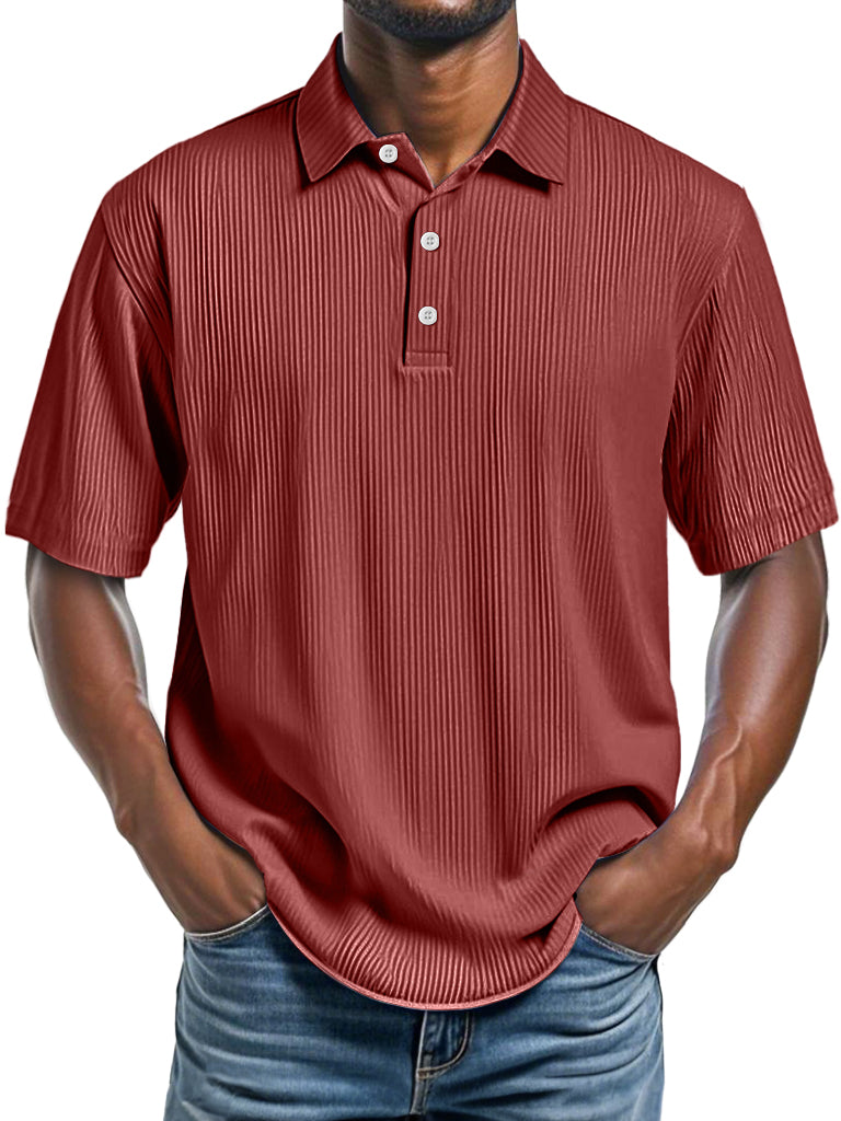 Men's Daily Ribbed Lapel Fashionable Casual Short-sleeved Polo Shirt