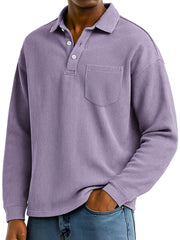 Men's Daily Ribbed Lapel Button-down Casual Pocket Polo Shirt
