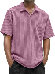 Men's Daily Texture Casual V-neck Solid Color Comfortable Short-sleeved Polo Shirt