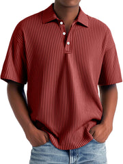 Men's Daily Lapel Ribbed Casual Solid Color Short-sleeved Polo Shirt