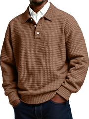 Men's Daily Small Plaid Lapel Button Casual Long-sleeved Polo Shirt