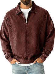 Men's Fashion Casual Stitching Lapel Zippered Polo Shirt