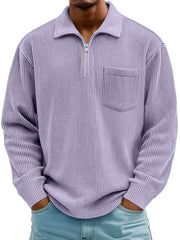 Men's Daily Casual Ribbed Lapel Manhattan Loose Long-sleeved Polo Shirt