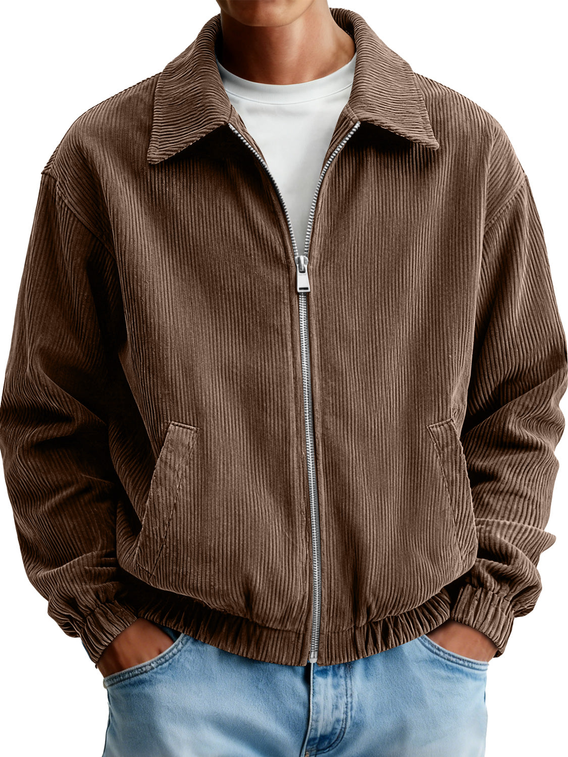 Men's Corduroy Lapel Casual Zipper Jacket