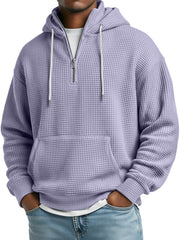 Men's Daily Waffle Stand Collar Zipper Casual Loose Hooded Sweatshirt