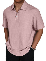 Men's Fashion Texture Lapel Button Casual Solid Color Short Sleeve POLO Shirt