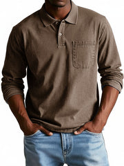 Men's Trendy Retro Lapel Long-sleeved Pocket Polo Shirt 