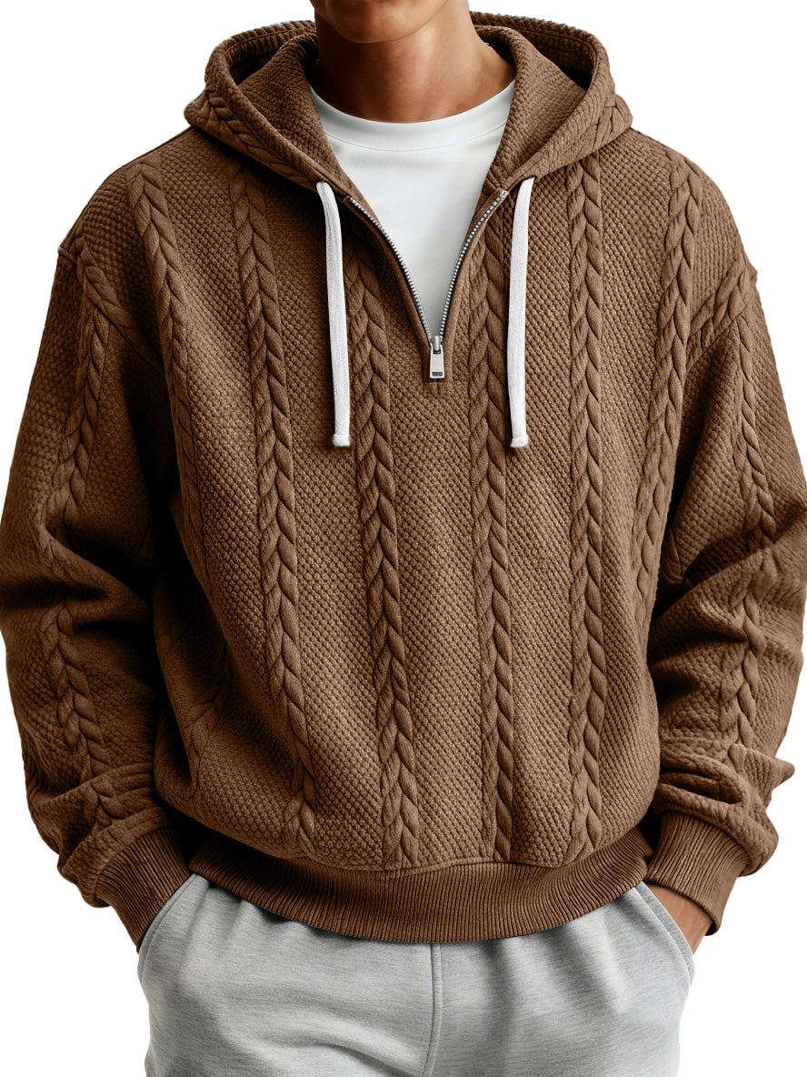 Men's Simple Textured Casual Zipper Hooded Sweatshirt