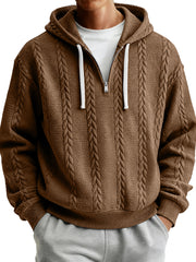 Men's Simple Textured Casual Zipper Hooded Sweatshirt