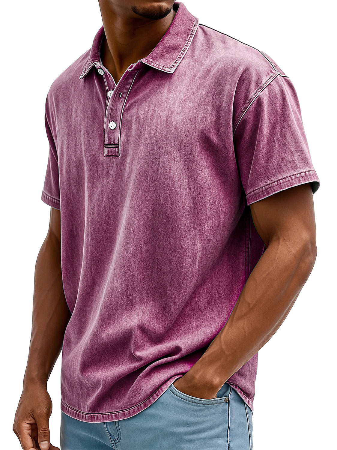 Men's Retro Lapel Button Down Daily Casual Solid Color Short-sleeved Polo Shirt