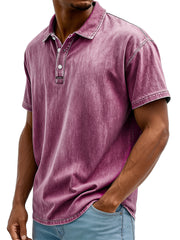 Men's Retro Lapel Button Down Daily Casual Solid Color Short-sleeved Polo Shirt