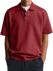 Men's Waffle Casual Lapel Button Down Short Sleeve POLO Shirt