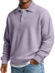 Men's Waffle Simple Lapel Button Casual Loose Polo Shirt