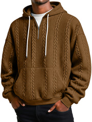Men's Jacquard Texture Casual Zipper Hooded Loose Sweatshirt