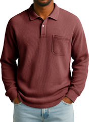 Men's Stylish Everyday Casual Corduroy Fabric Pocket Lapel Long-sleeved Polo Shirt 