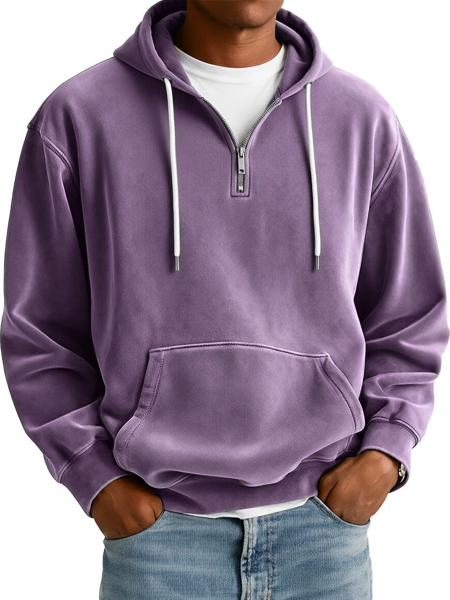 Men's Simple Suede Casual Zipper Hooded Sweatshirt