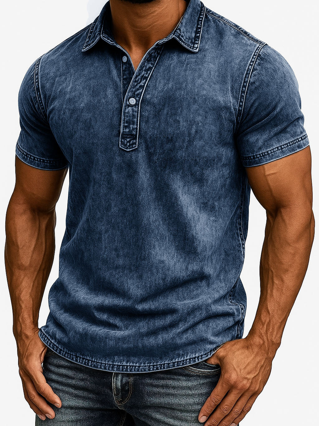 Men's Fashion Outdoor Retro Distressed Fabric Short Sleeve Polo Shirt 