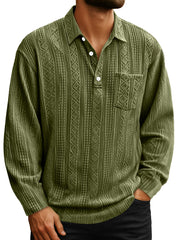 Men's Daily Jacquard Texture Lapel Button Casual Long-sleeved Polo Shirt