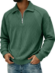 Men's Waffle Lapel Zipper Design Split Stitching Polo Shirt