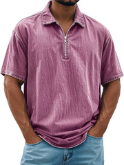 Men's Retro Daily Lapel Zipper Casual Short Sleeve POLO Shirt