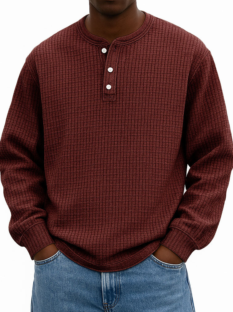  Men's Stylish Casual Corn-patterned Corduroy Fabric Stand-up Collar Half-zip Long-sleeved Henley Shirt