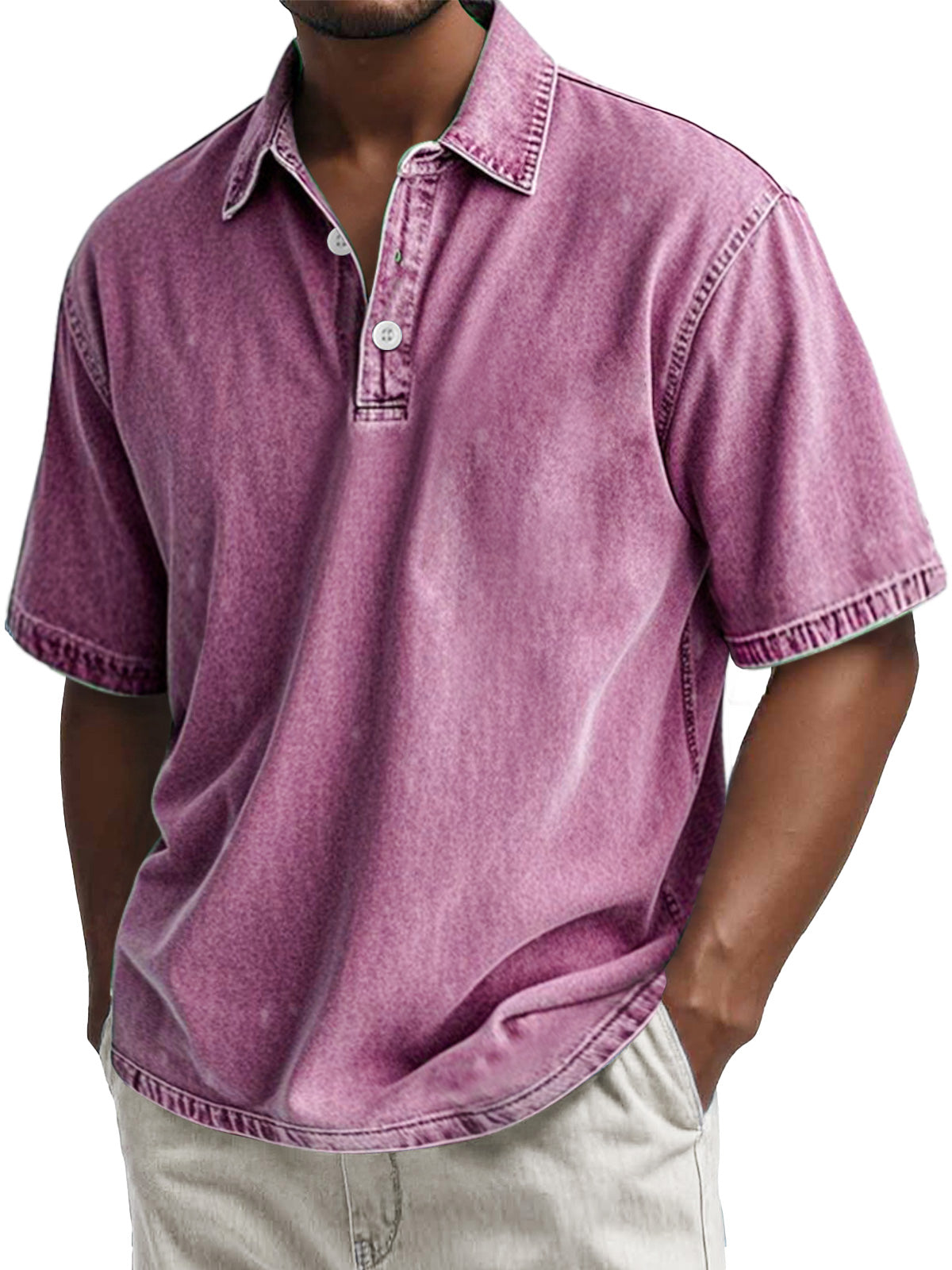 Men's Retro Cotton Washed Casual Lapel Short Sleeve POLO Shirt