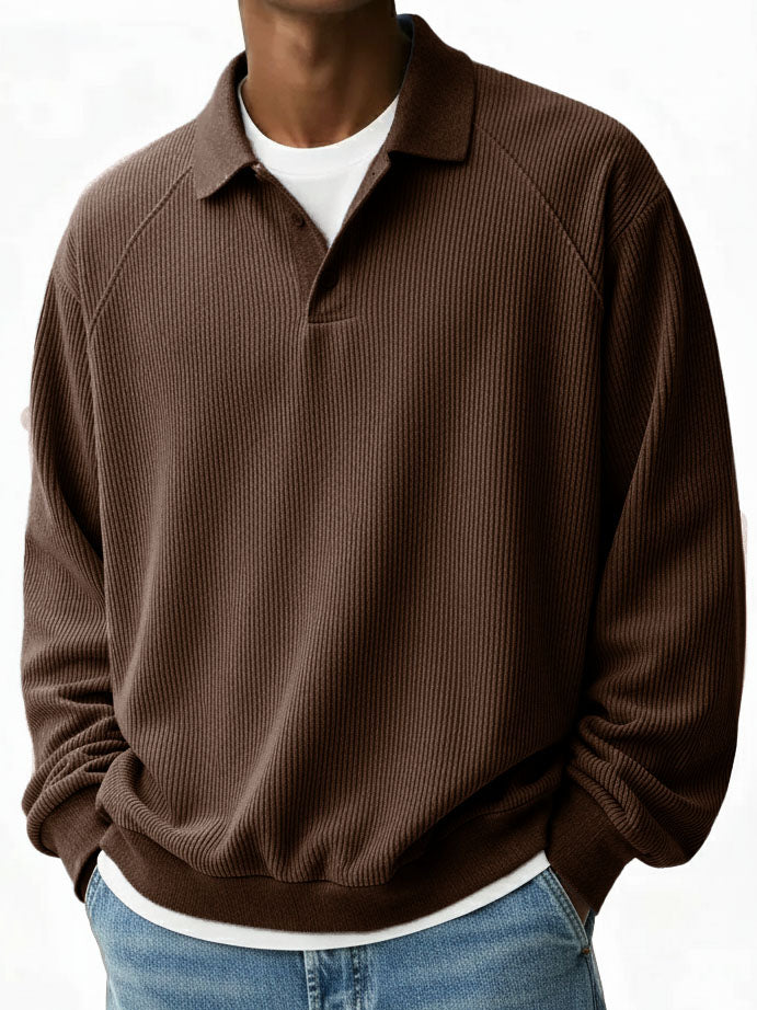 Men's Fashion Casual Pit Strip Fabric Lapel Ragglan Sleeves Polo Shirt 