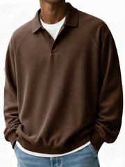 Men's Fashion Casual Pit Strip Fabric Lapel Ragglan Sleeves Polo Shirt 