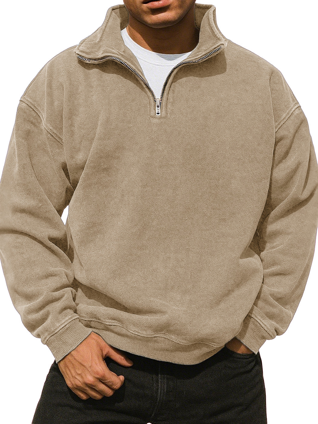  Men's Fashionable Casual Retro Vintage Vintage Semi-zipper Comfortable Long-sleeved Sweater