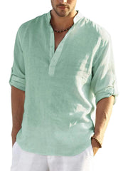 Cotton Linen Style Henley Shirt