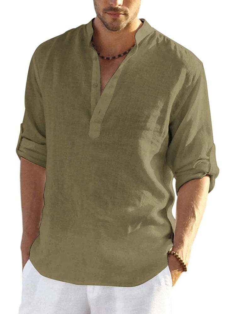 Cotton Linen Style Henley Shirt