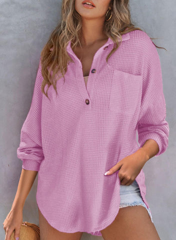Women's Waffle Knit Henley Button Shirt Jacket