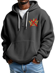 No King Waffle Texture Zipper Hooded Long-sleeved Sweatshirt