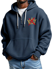 No King Waffle Texture Zipper Hooded Long-sleeved Sweatshirt