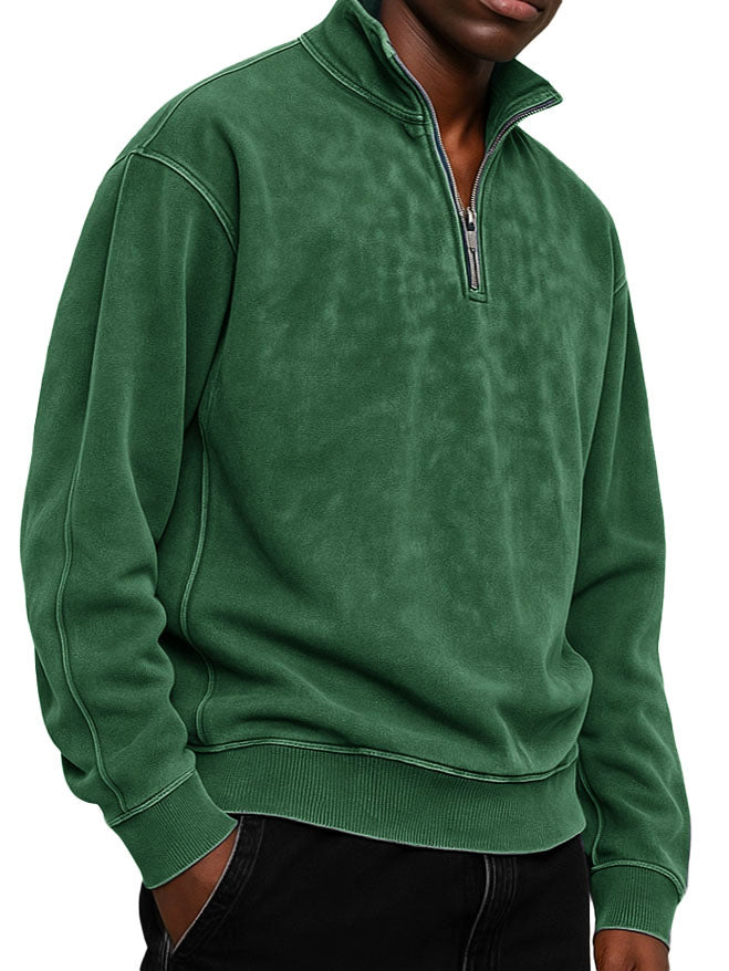 Men's Clothing Fashionable Casual Daily Stand-neck Suede Fabric Long-sleeved Zipper Hoodie