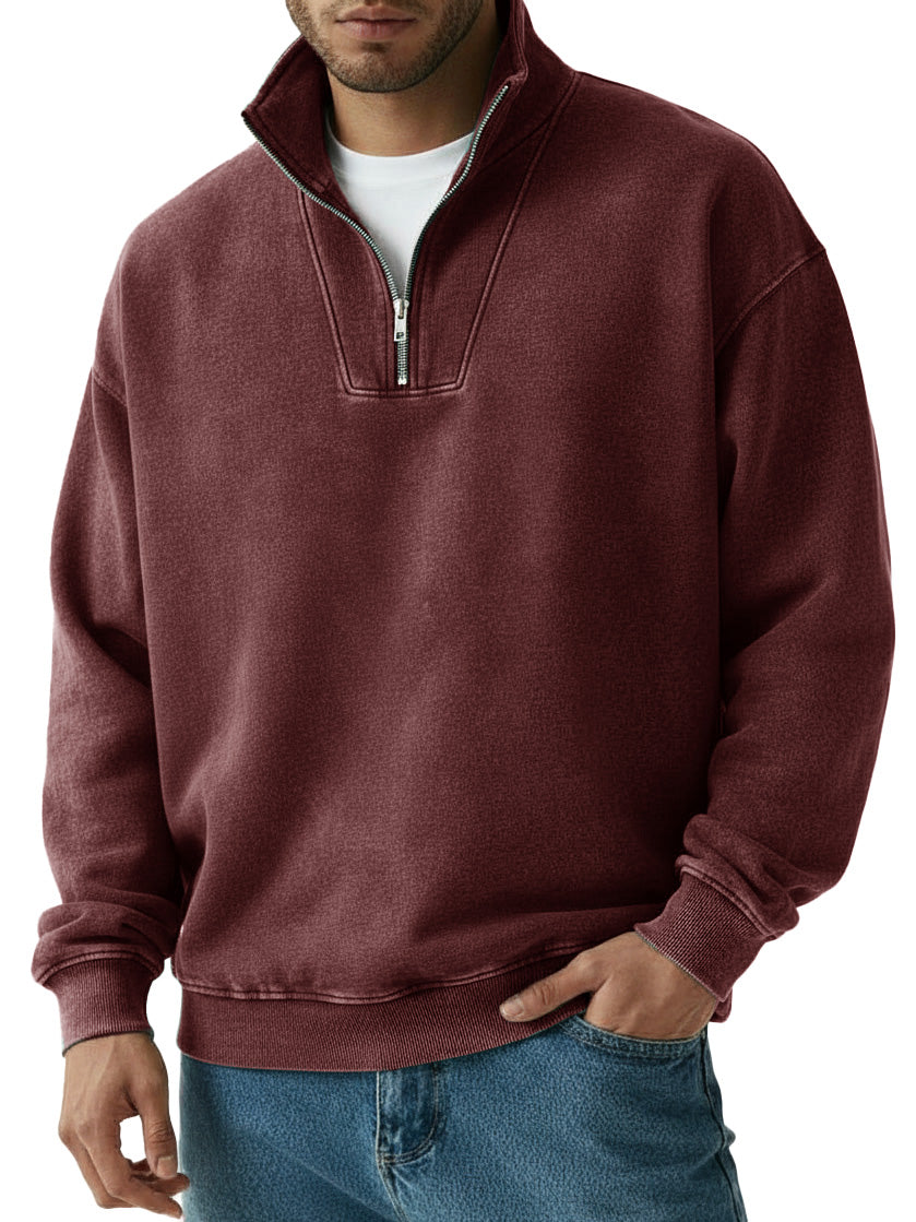 Men's Fashion Vintage Quarter-collar Zippered Long-sleeve Sweater 