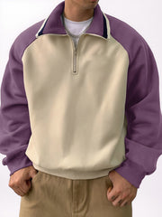 Men's Stylish Retro Patchwork Zippered Loose-fitting Long-sleeved Sweatshirt 